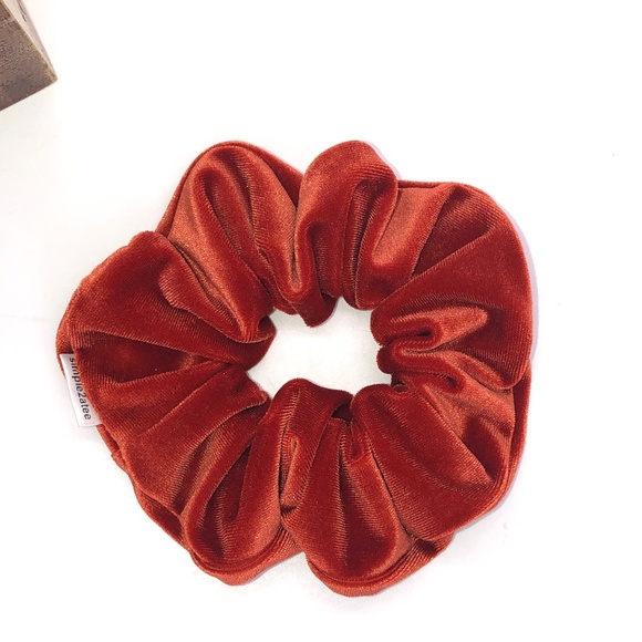 Rust Stretch Velvet Hair Scrunchie Hair Accessory - Picture 2 of 12